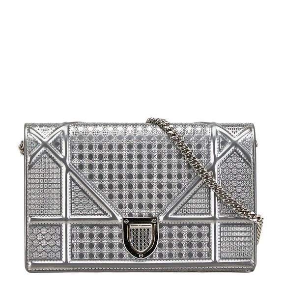 Dior Microcanage Diorama Chain Shoulder Bag Leather Silver - Picture 1 of 10